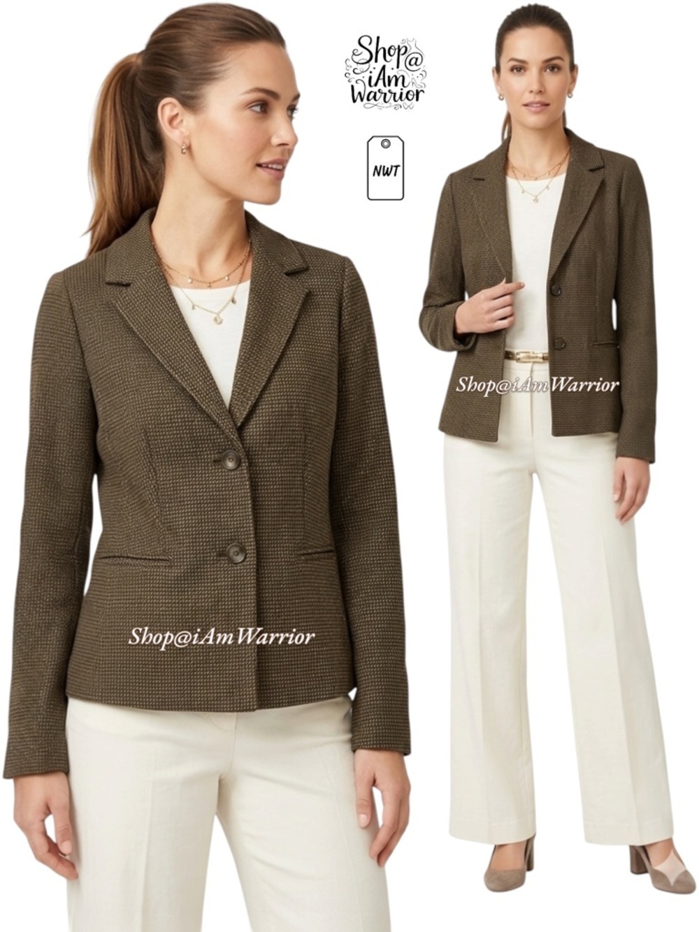 J.Jill NWT Tailored Brown Jacquard Wool-Blend Blazer *shop@iamwarrior